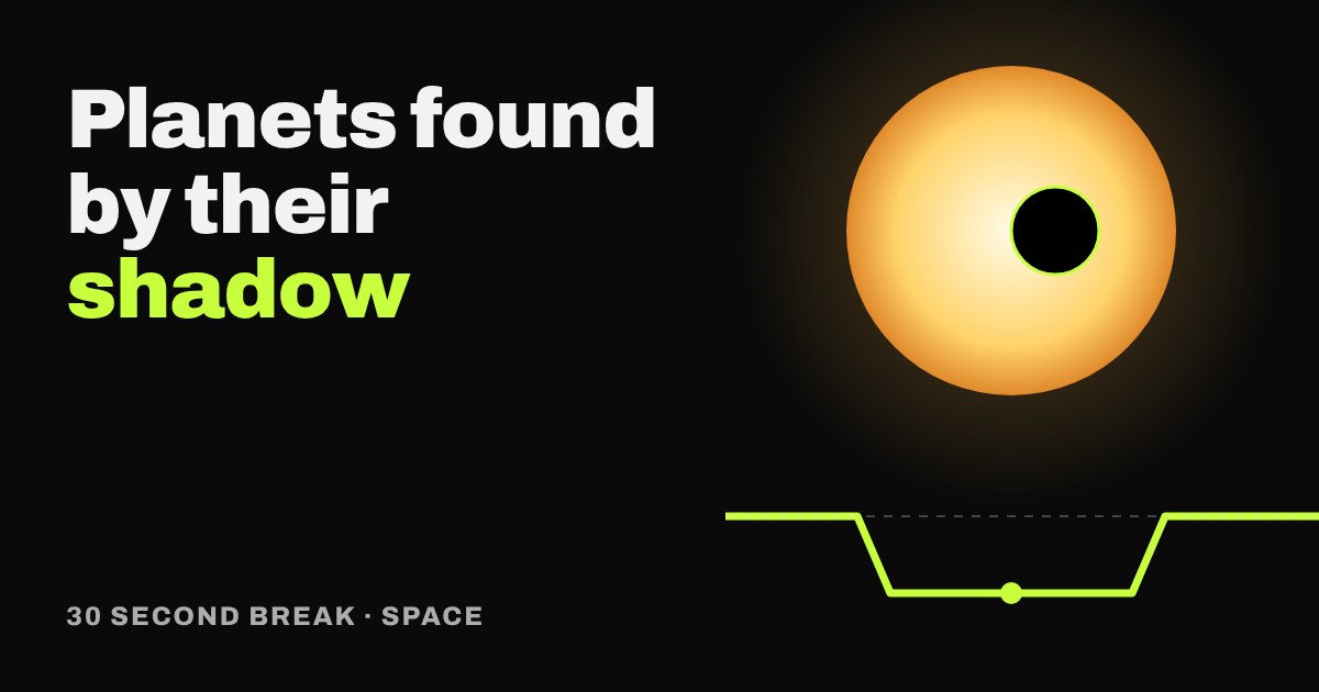 A glowing orange star with a black planet silhouette crossing its face, above a light curve showing a flat-bottomed dip in brightness