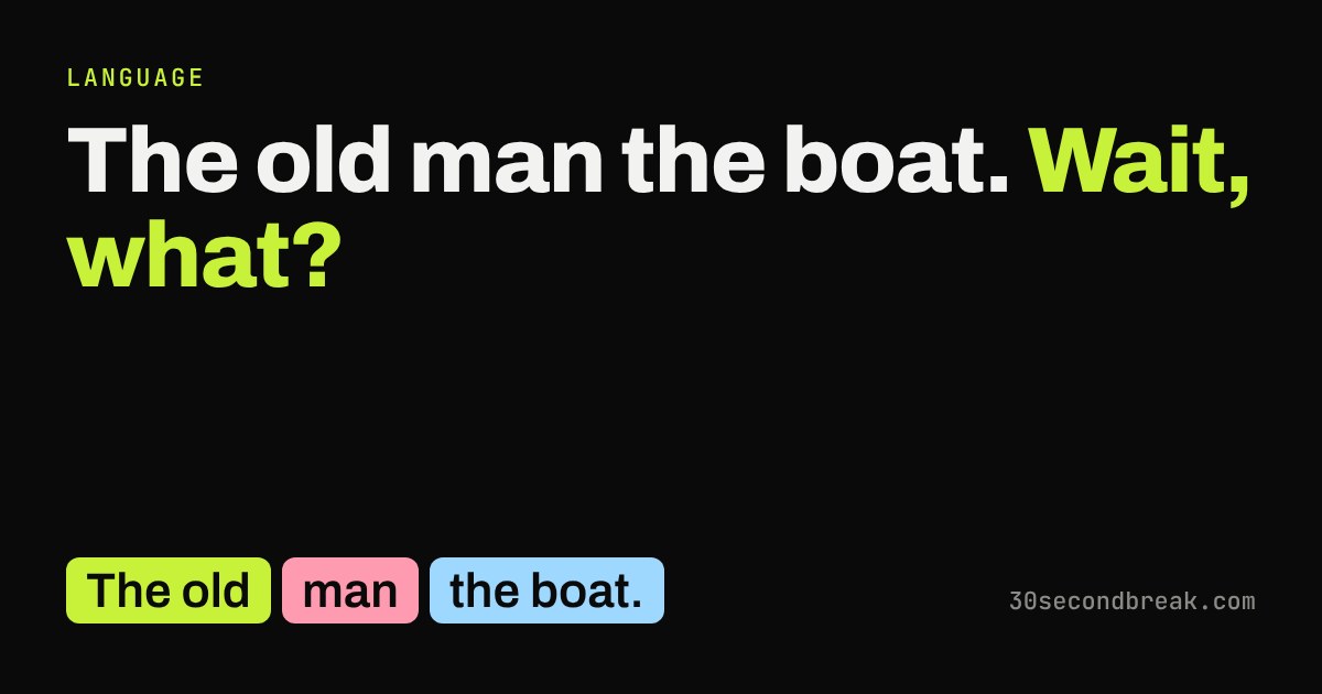 The sentence 'The old man the boat.' with its words coloured as subject, verb and object
